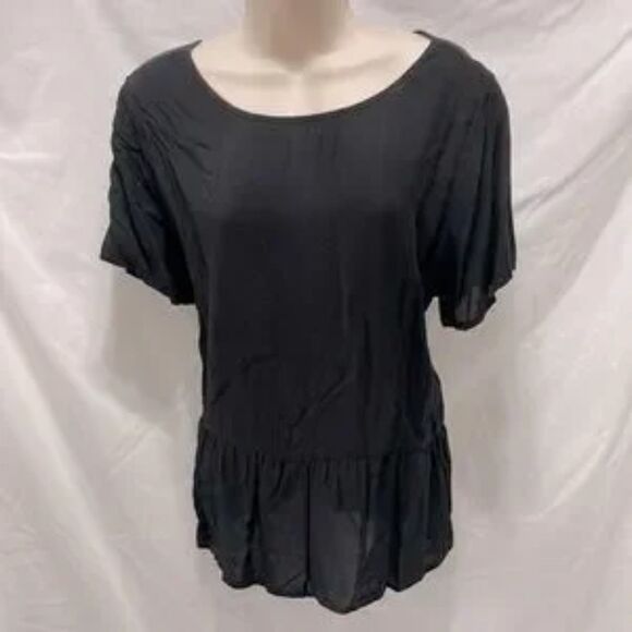 OLD NAVY Black High Low Back Keyhole Peplum Blouse Womens Large - Picture 4 of 13